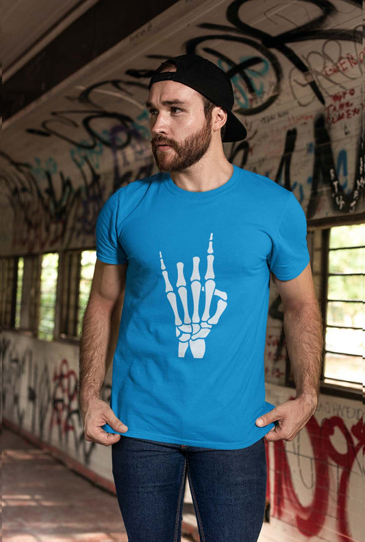 Skeleton Metal Horn Men's Electric Blue Cotton T-Shirt