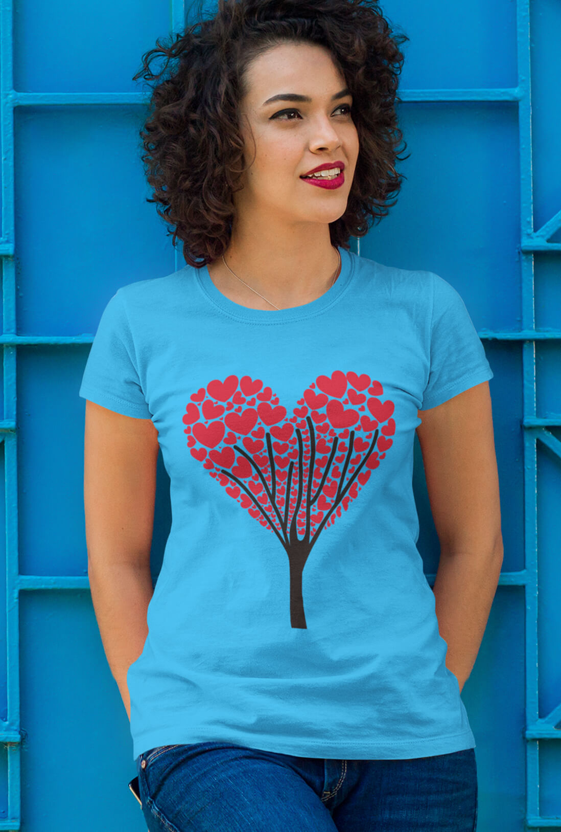 Tree Of Hearts Women's Electric Blue Cotton T-Shirt