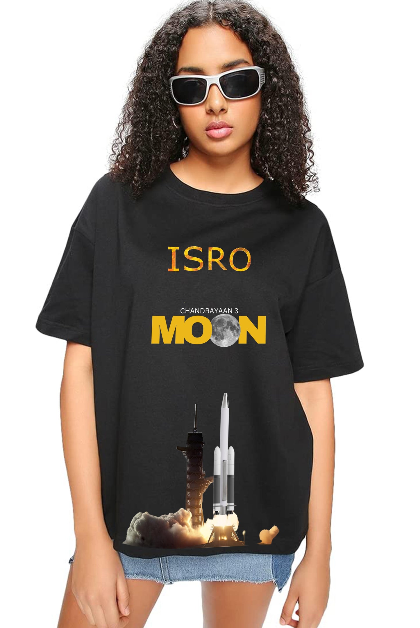 Chandrayaan 3 Women's Oversized Black T-Shirt