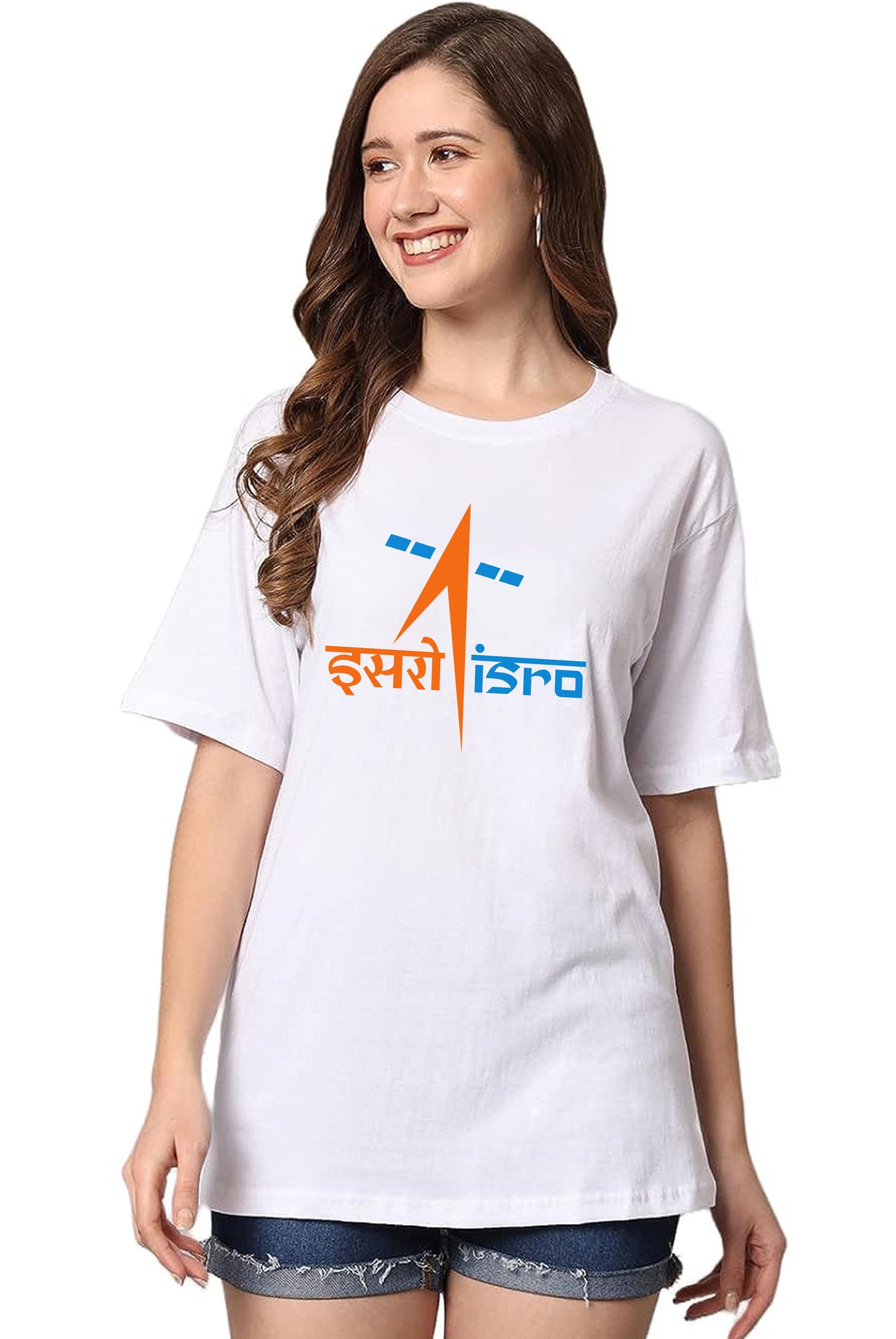 Chandrayaan 3 Women's Oversized White Front and Back Printed T-Shirt