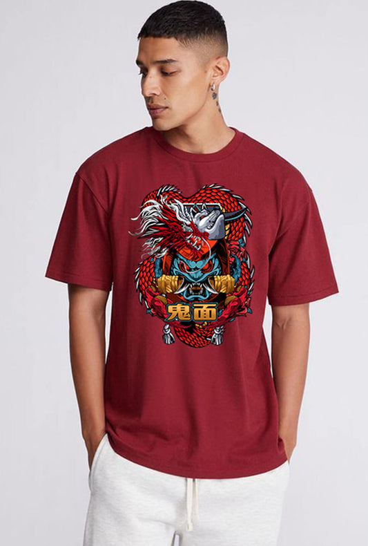 Dragon Men's Maroon Oversized T-Shirt