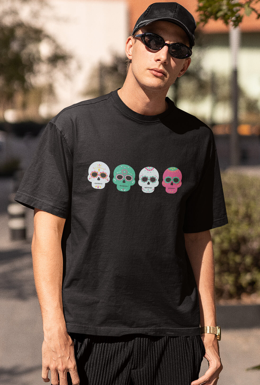 Sugar Skulls Men's Oversized Front & Back Print T-Shirt