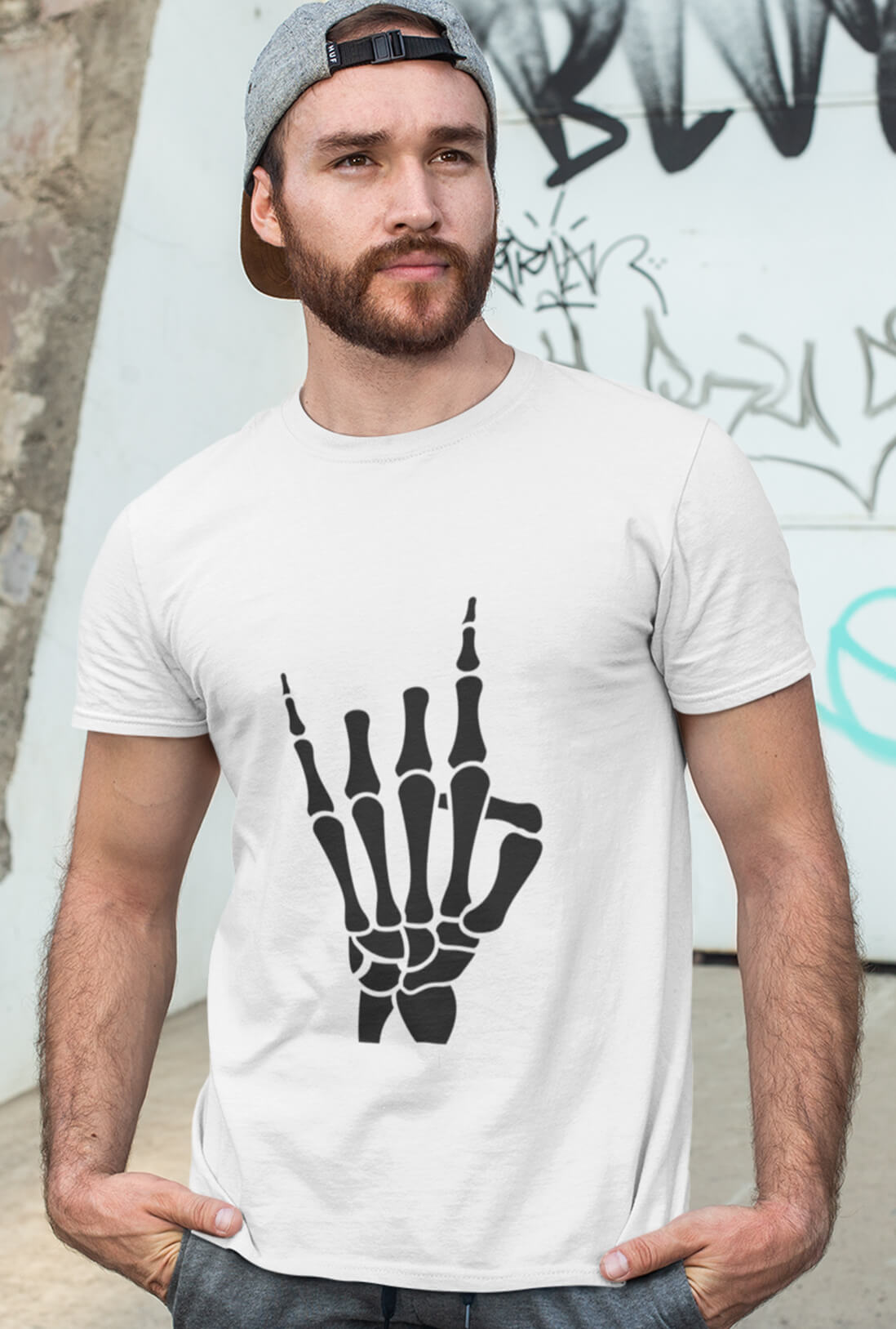 Skeleton Metal Horn Men's Cotton T-Shirt