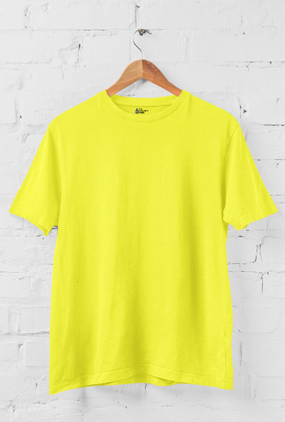 Men's Plain Light Lemon Yellow  Cotton T-Shirt