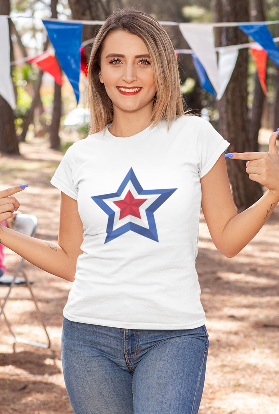 Blue White & Red Star Women's Cotton T-Shirt