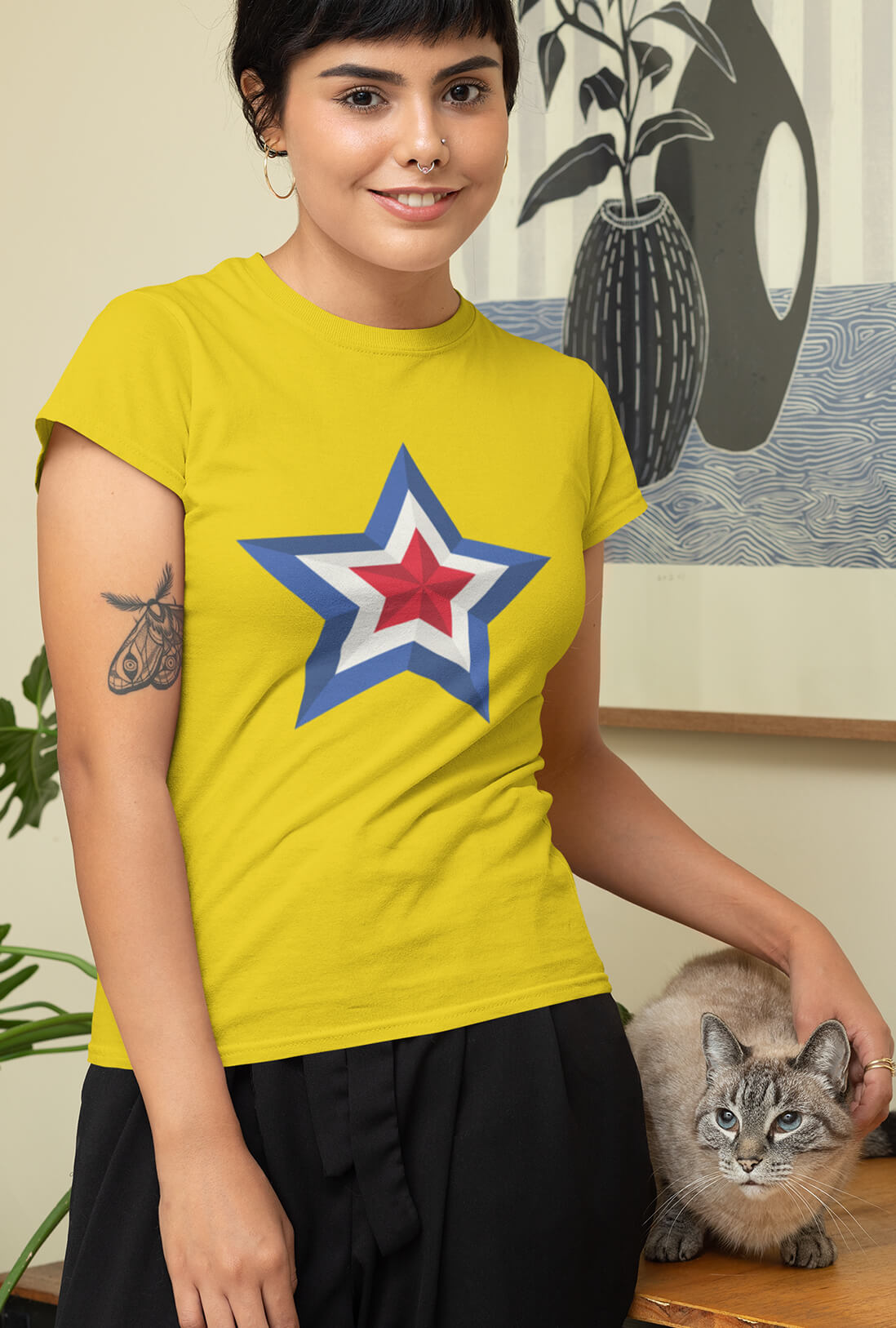 Blue White & Red Star Women's Cotton T-Shirt