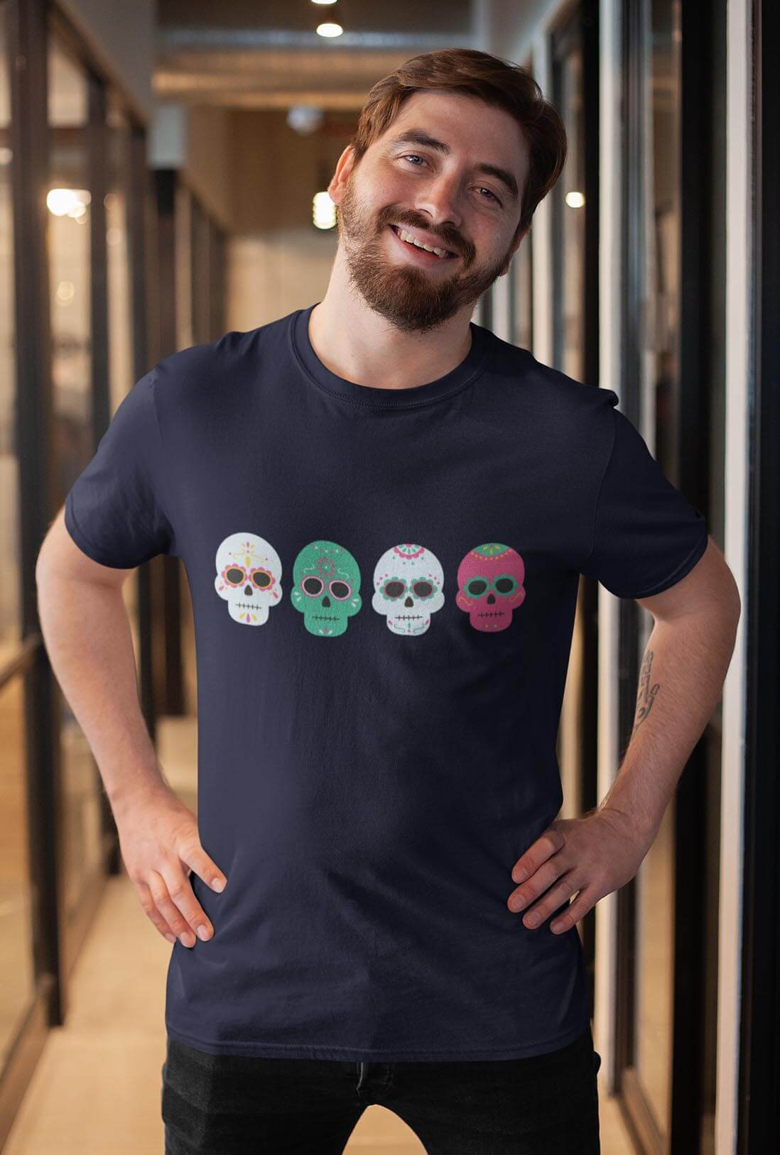 Four Colorful Skull Men's Cotton T-Shirt