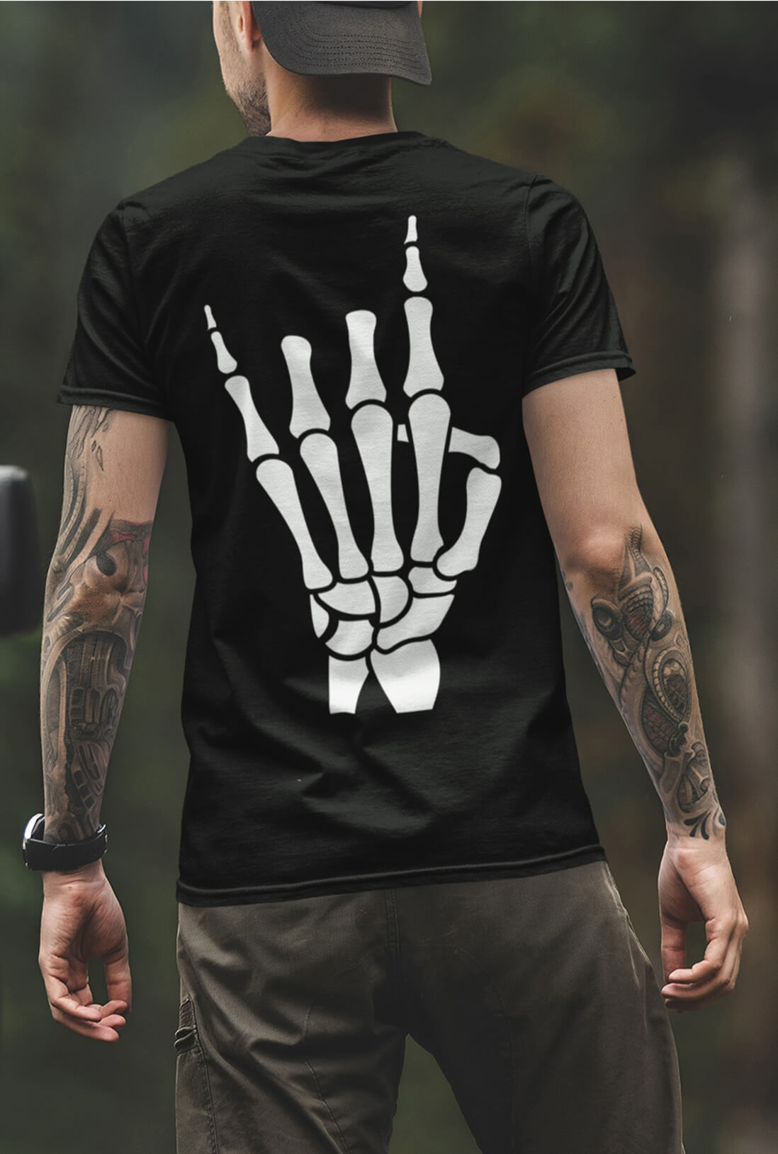 Skeleton Hand Men's Back Print T-Shirt