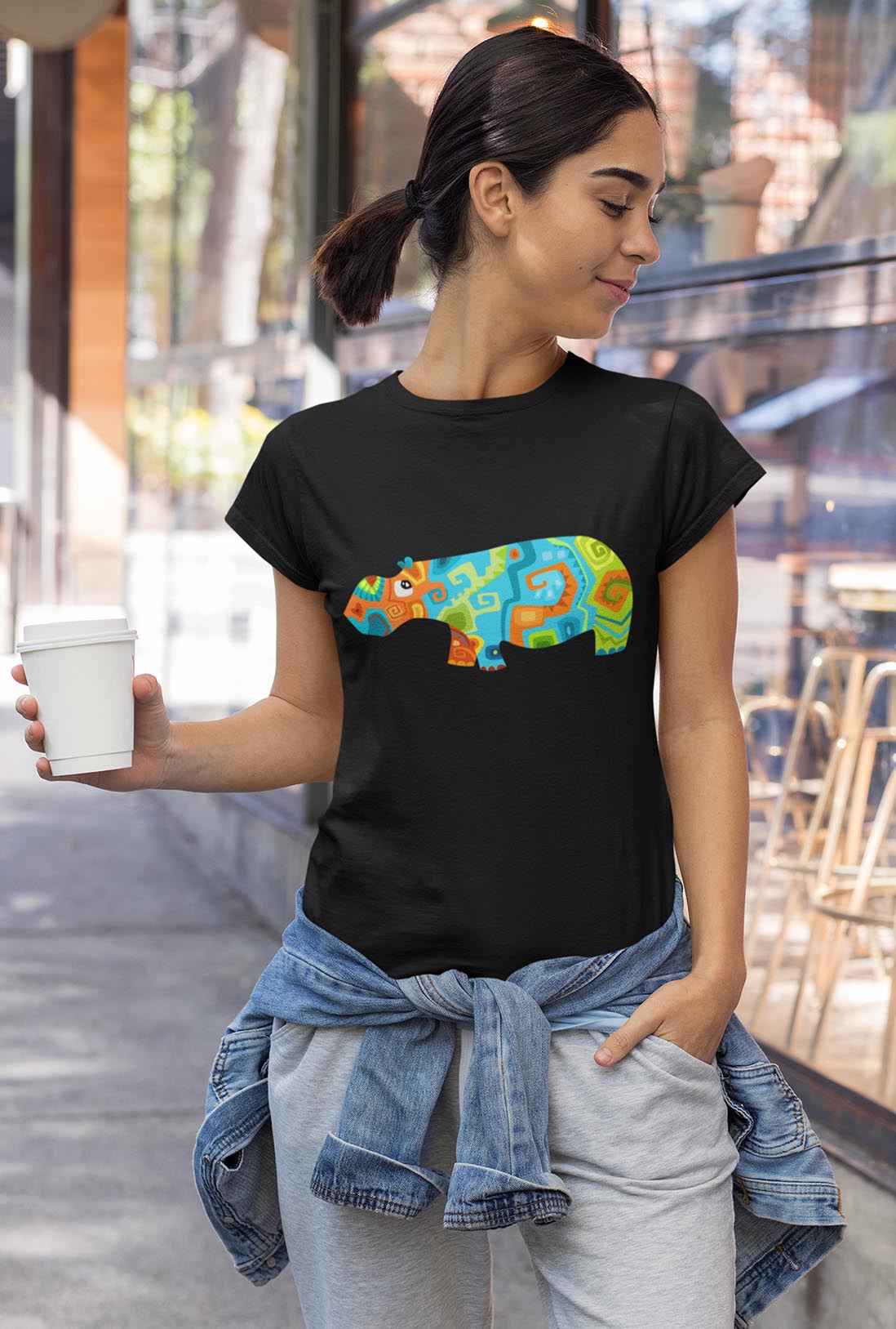 Colorful Hippo Women's Cotton T-Shirt