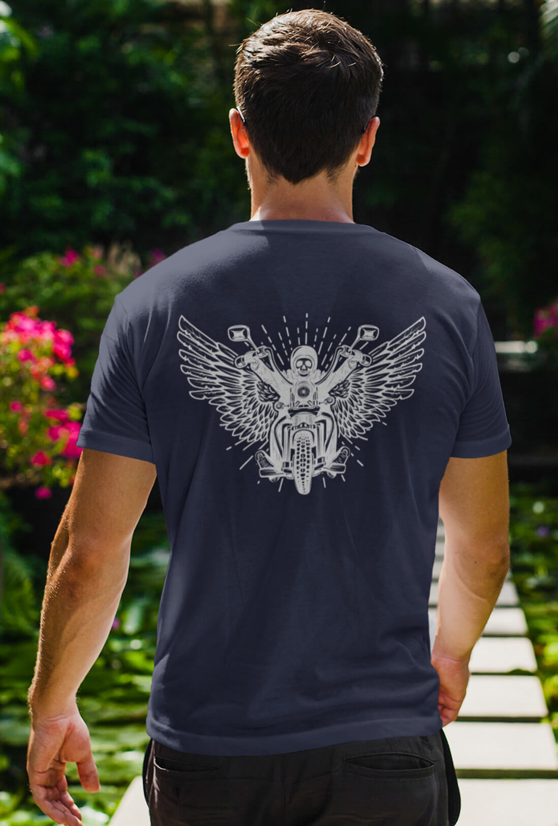 Wings On Wheels Men's Front Back Printed T-Shirt