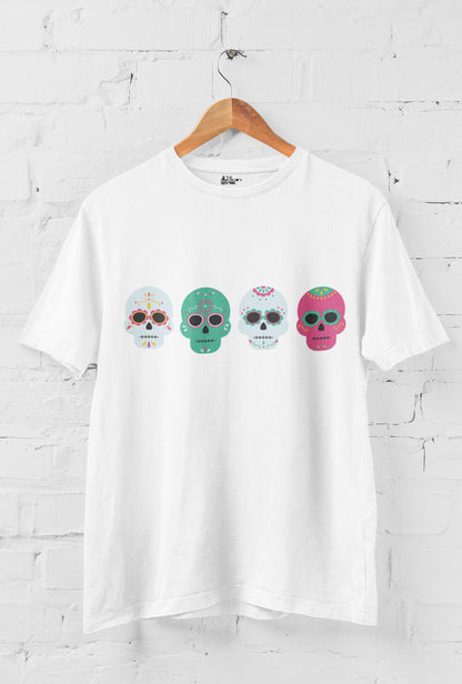 Four Colorful Skull Men's Cotton T-Shirt