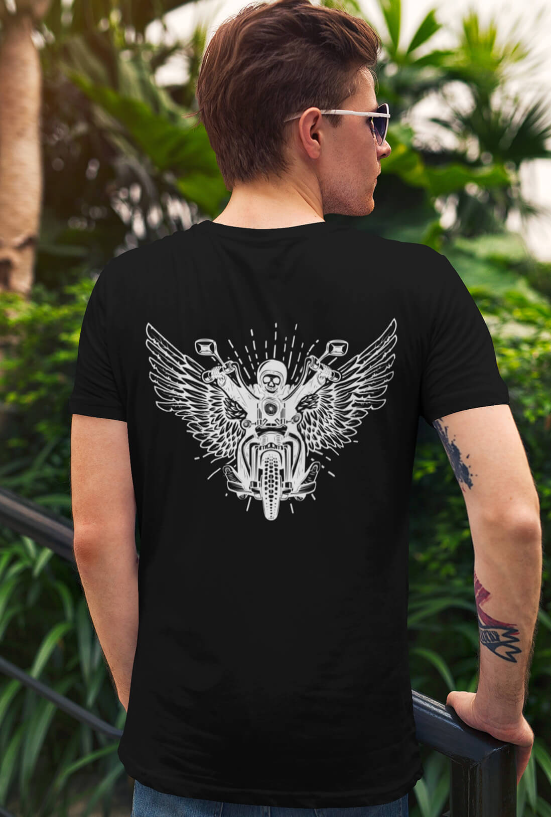 Wings On Wheels Men's Front Back Printed T-Shirt