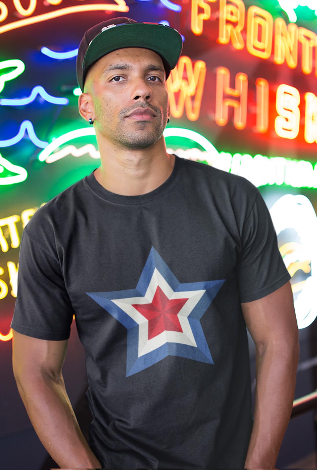 Blue White & Red Star Men's Cotton T-Shirt