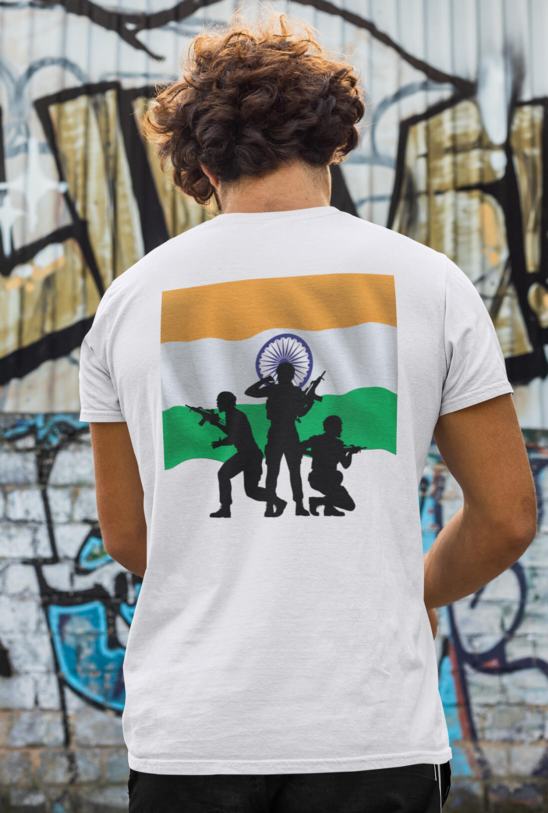 Indian Soldiers Flag Men's Back Print T-Shirt