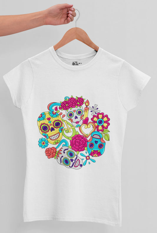 Sugar Skulls Design Women's Cotton T-Shirt