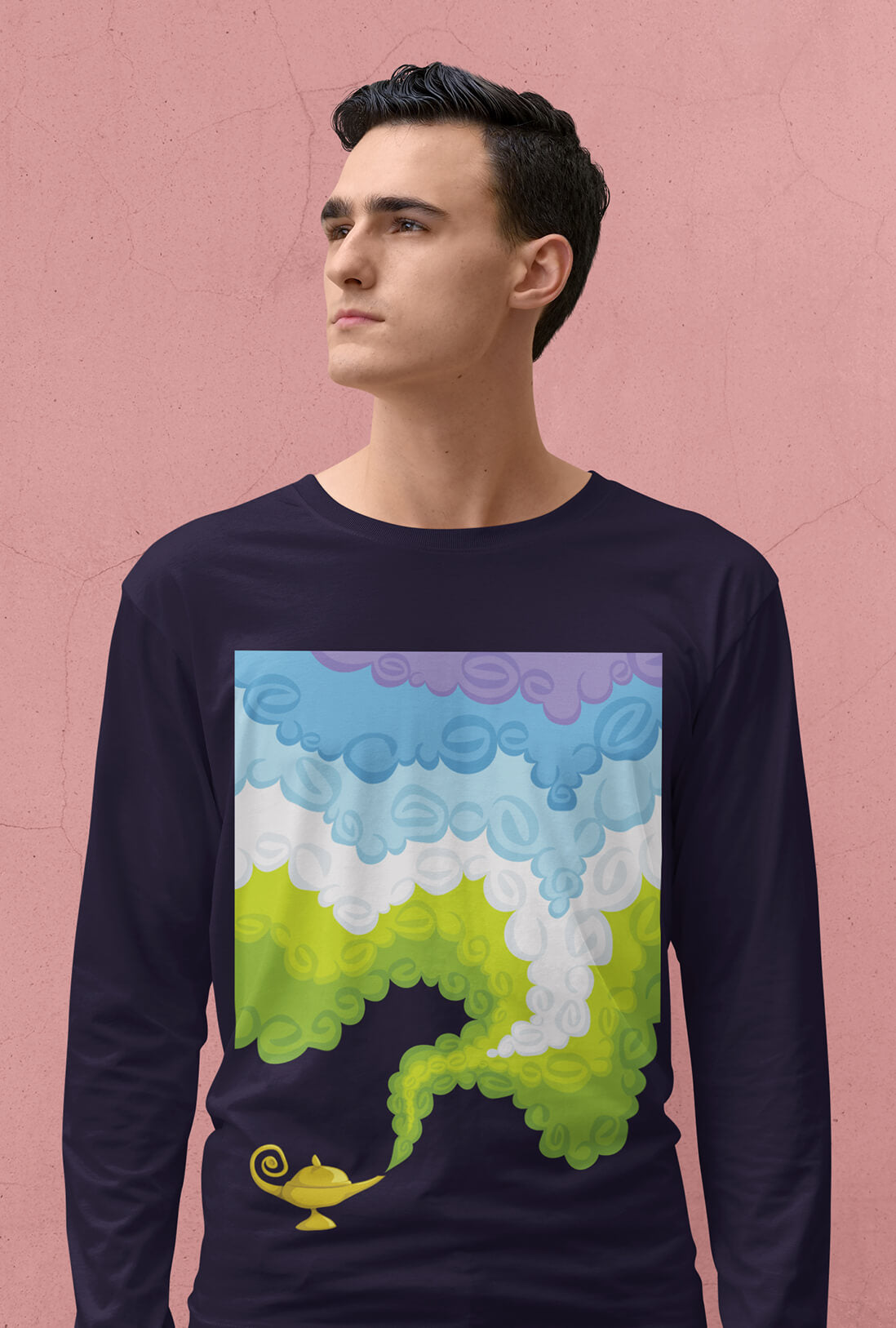 Colorful Smoke From Lamp Men's Full Sleeve Cotton T-Shirt