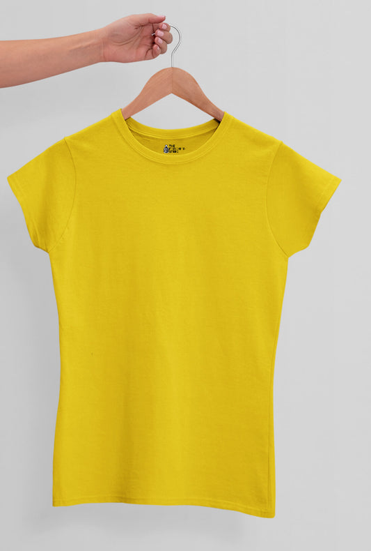 Women's Plain Cheerful Yellow Cotton T-Shirt