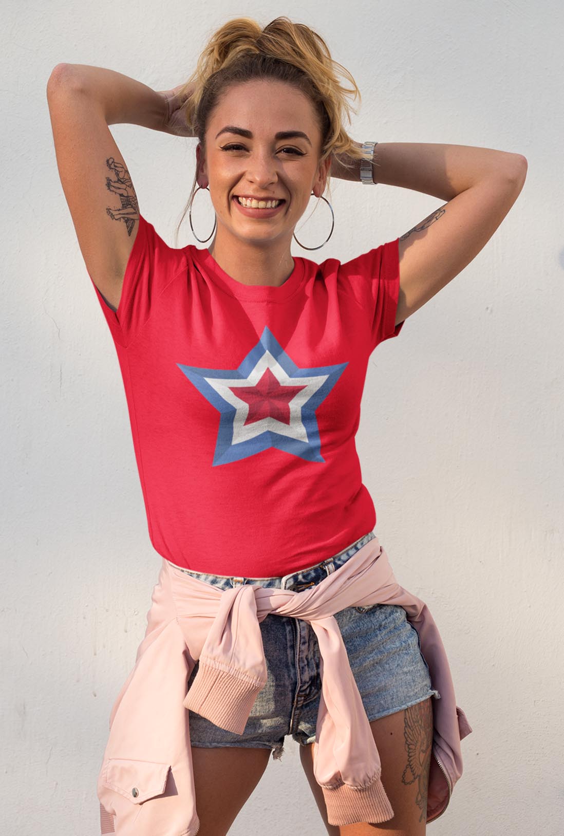 Blue White & Red Star Women's Cotton T-Shirt