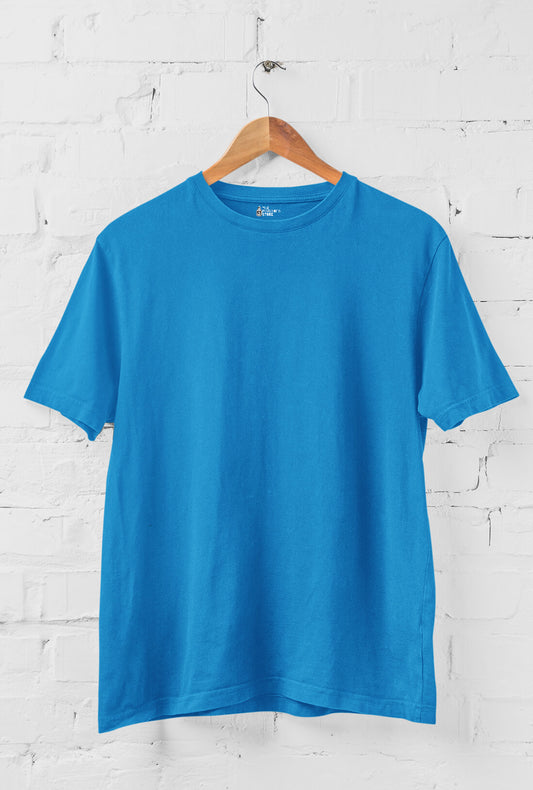 Men's Plain Electric Blue Cotton T-Shirt