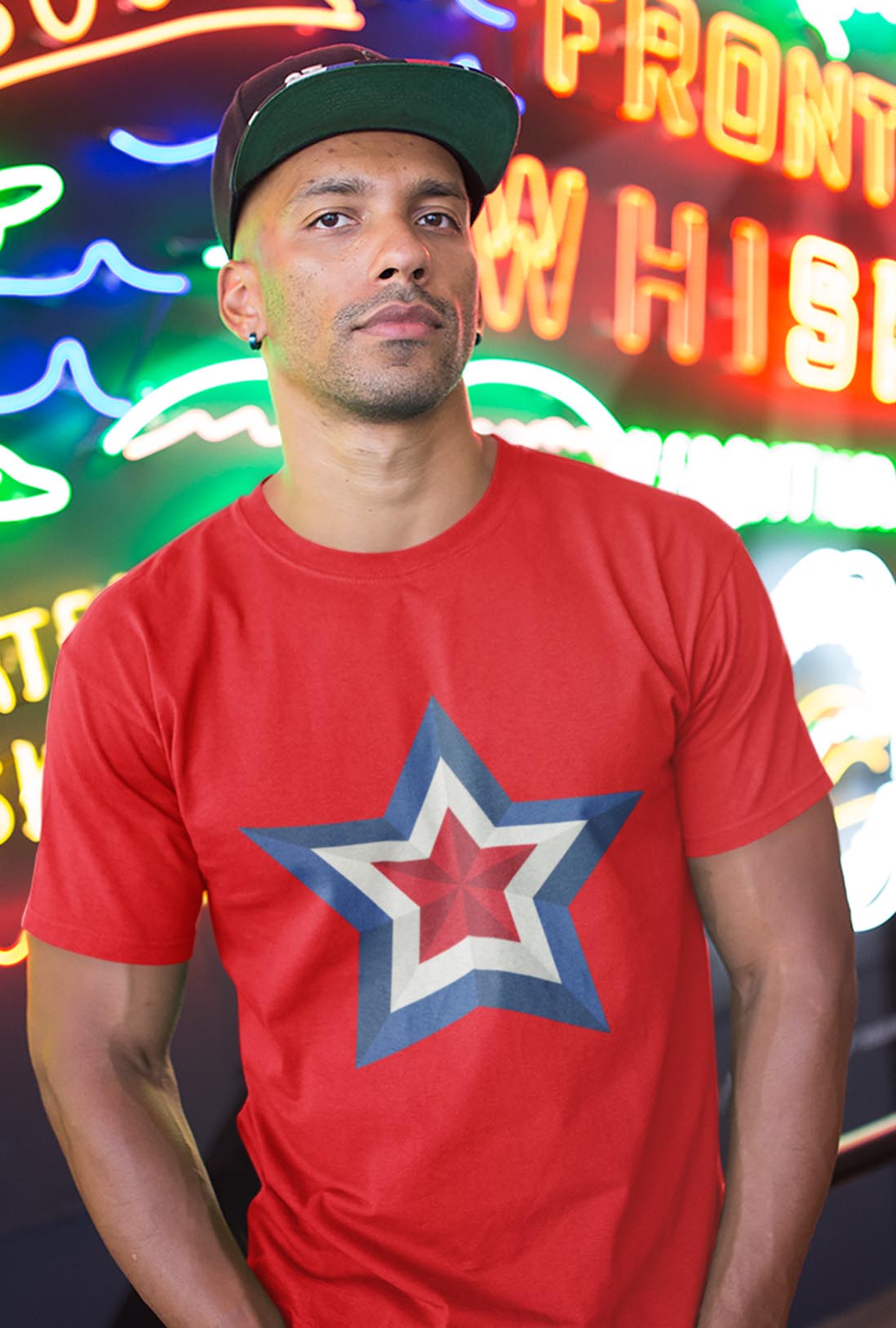 Blue White & Red Star Men's Cotton T-Shirt