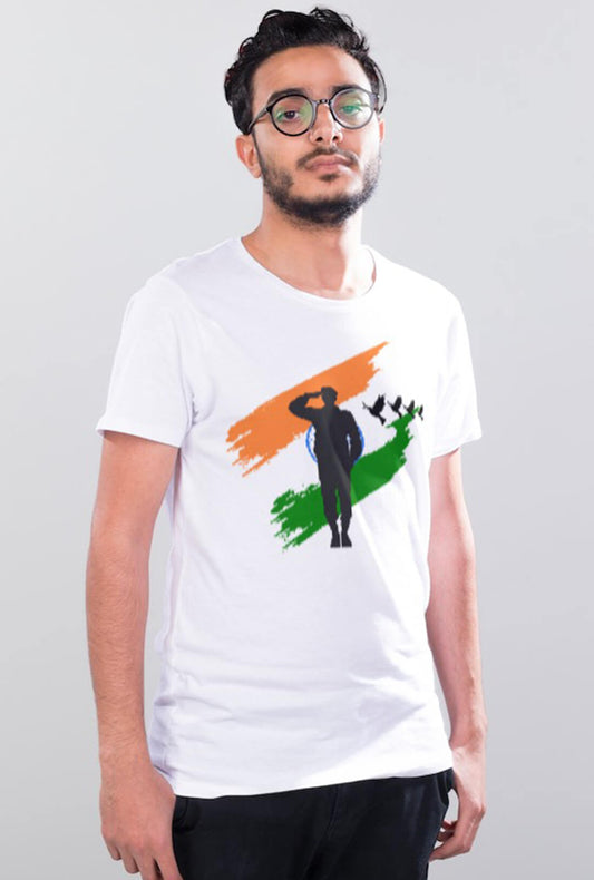 Salute To Indian Flag Men's Cotton T-Shirt