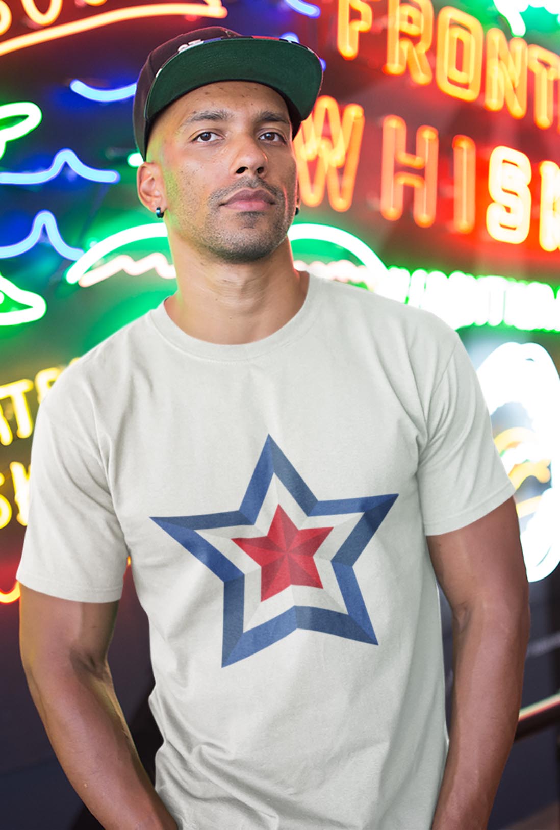 Blue White & Red Star Men's Cotton T-Shirt