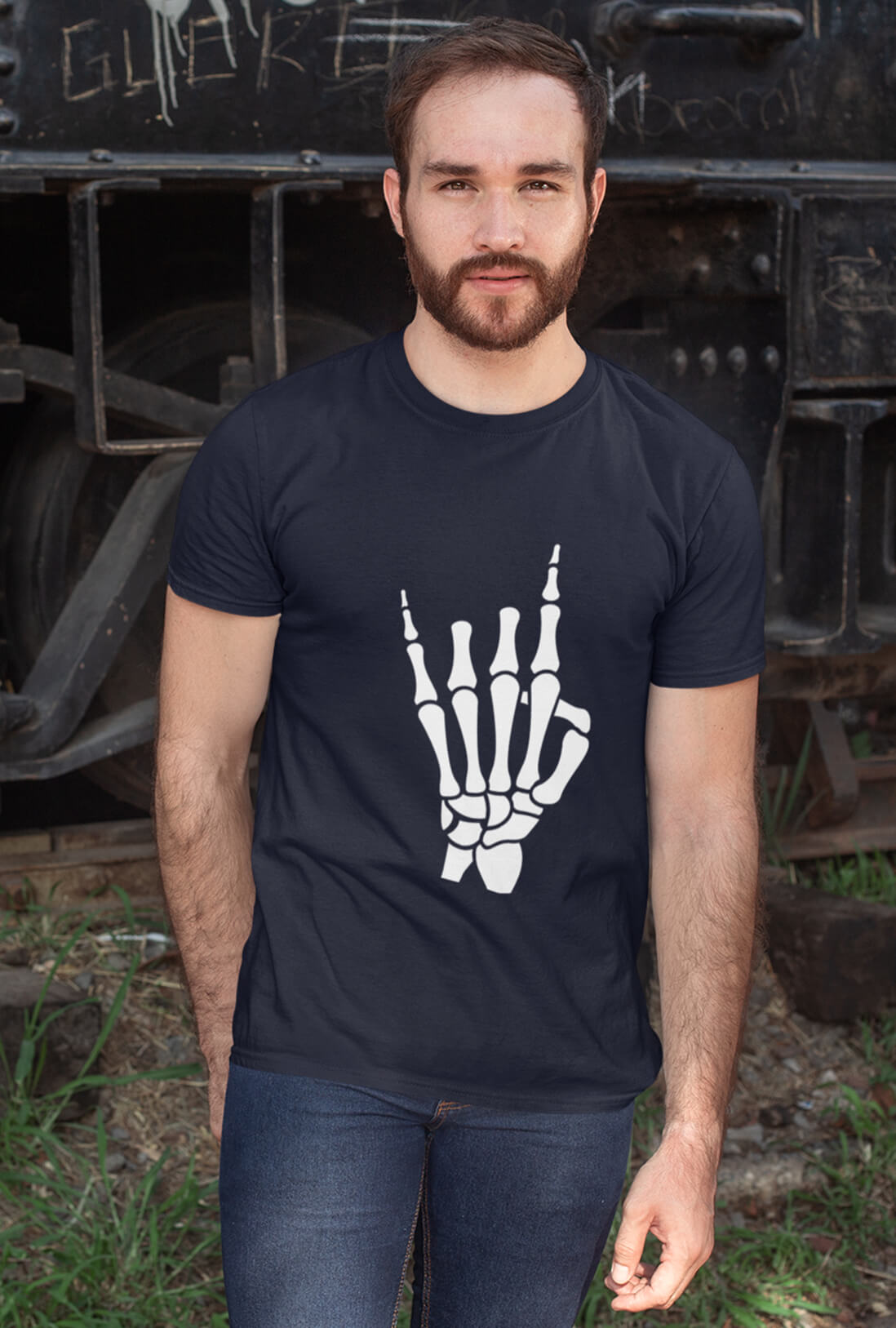 Skeleton Metal Horn Men's Cotton T-Shirt