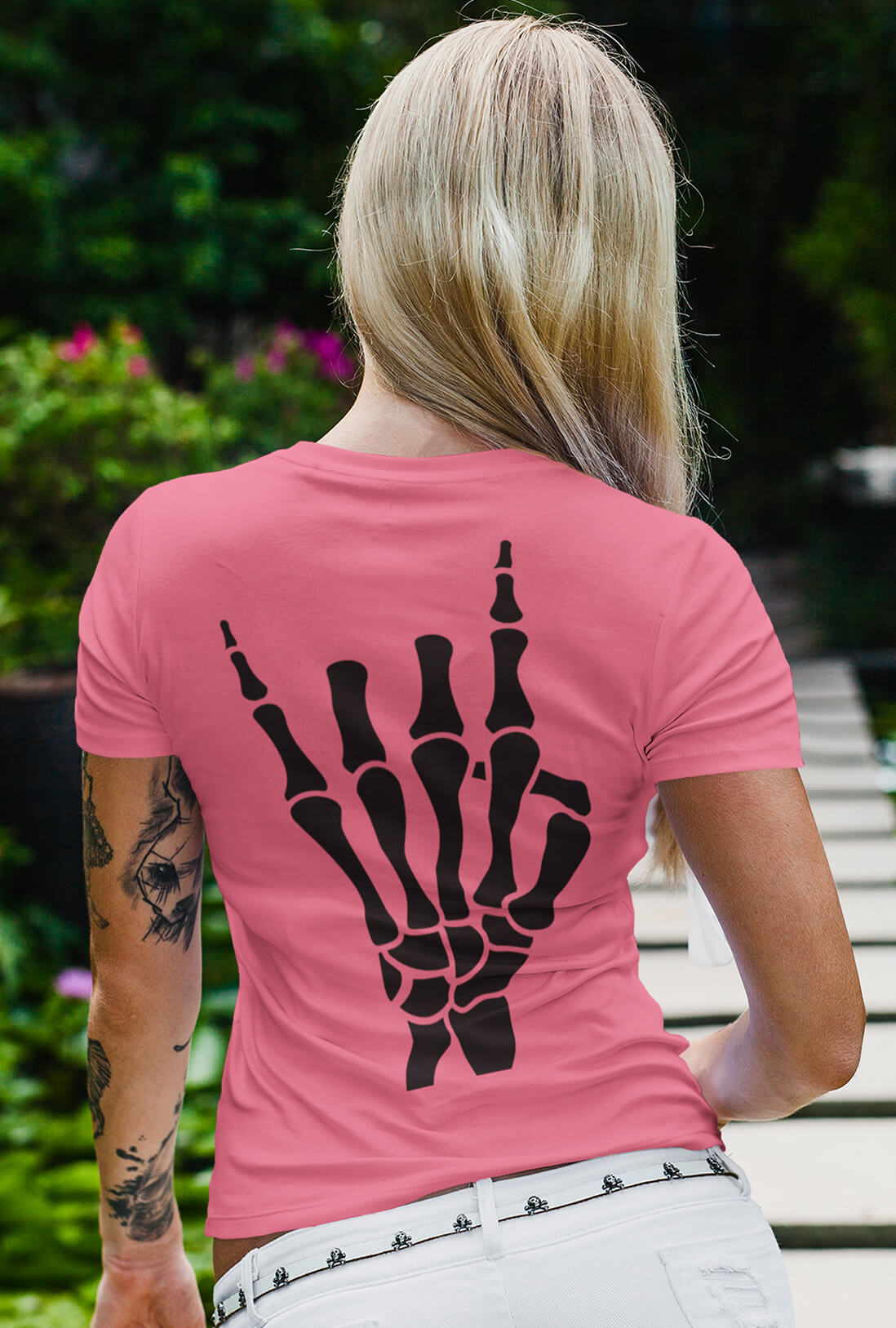 Skeleton Hand Women's Back Print T-Shirt