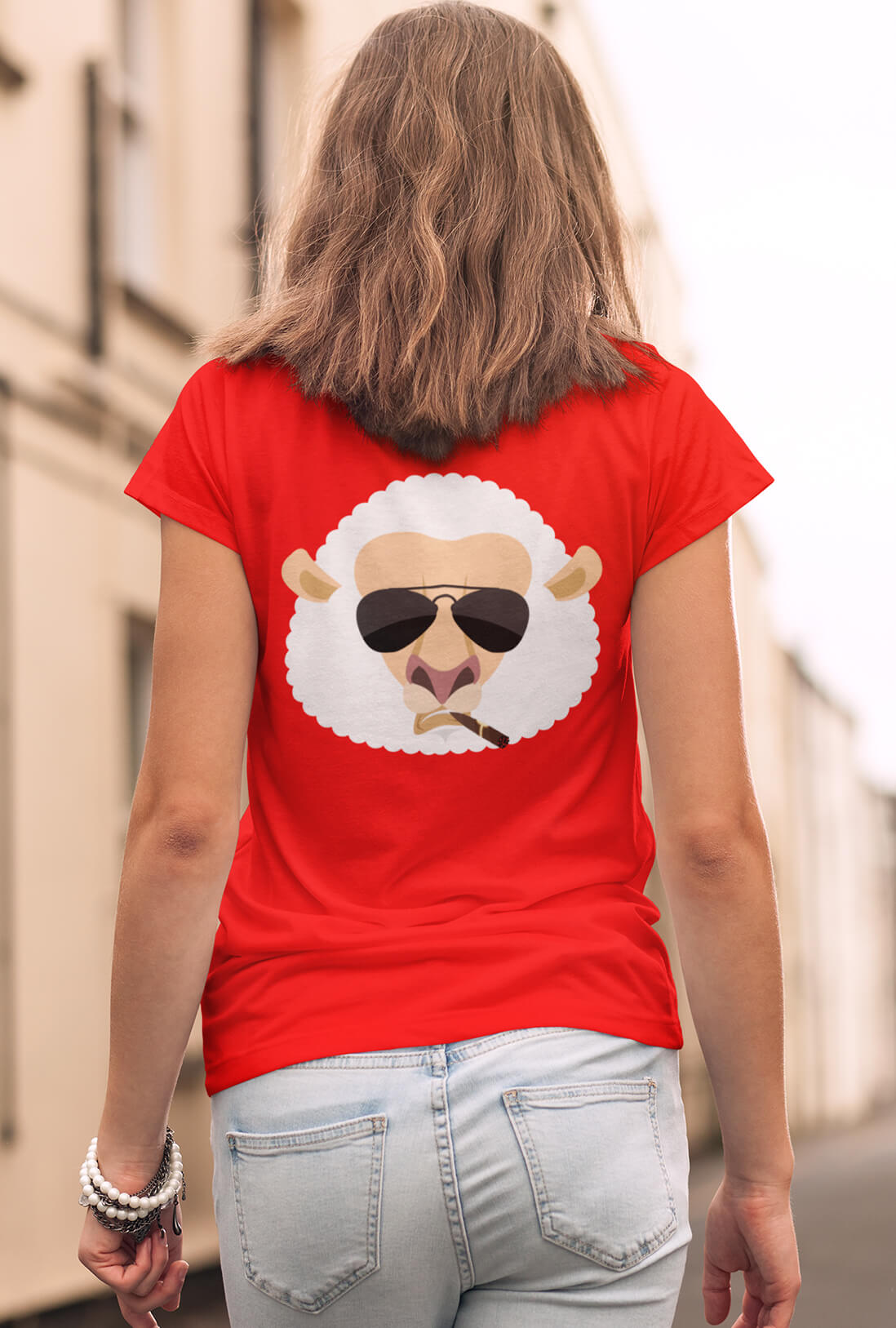 Sheep In Glasses Women's Back Printed Cotton T-Shirt