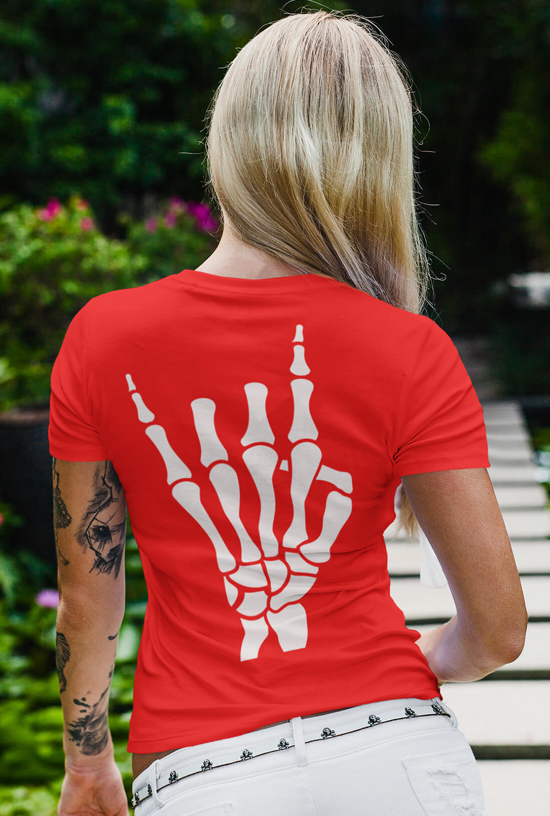 Skeleton Hand Women's Back Print T-Shirt