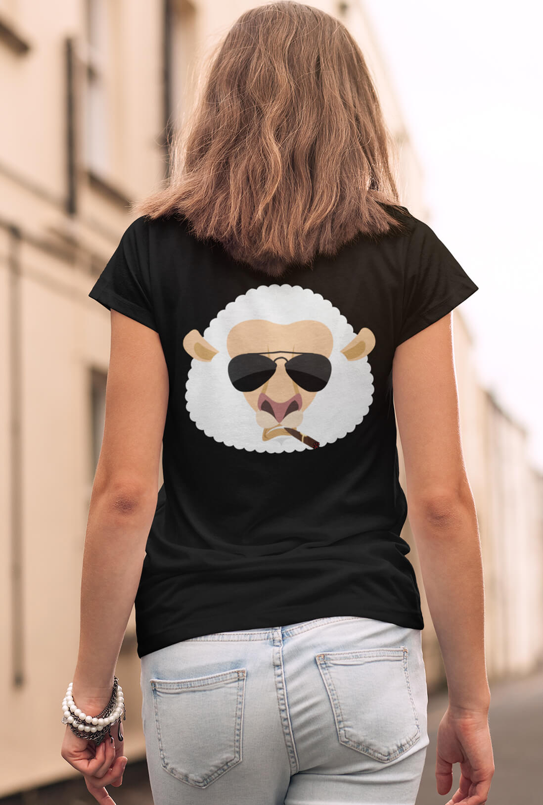 Sheep In Glasses Women's Back Printed Cotton T-Shirt