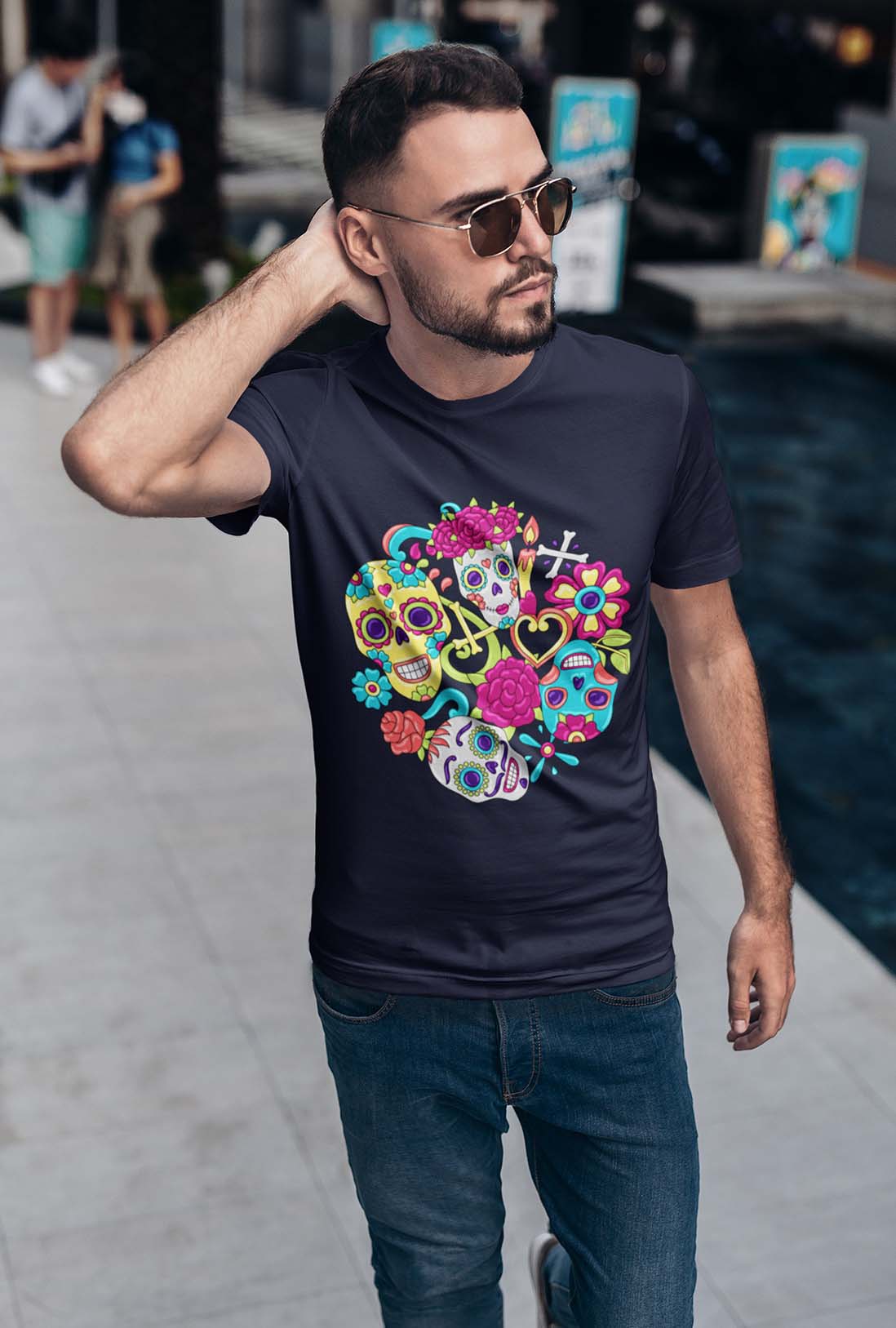 Sugar Skulls Design Men's Cotton T-Shirt