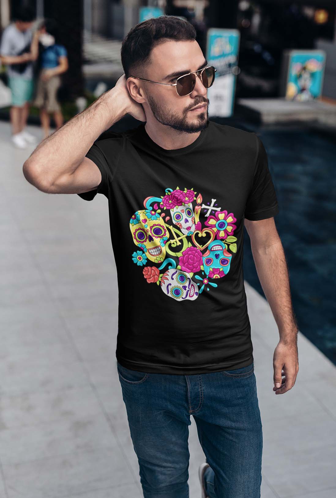 Sugar Skulls Design Men's Cotton T-Shirt