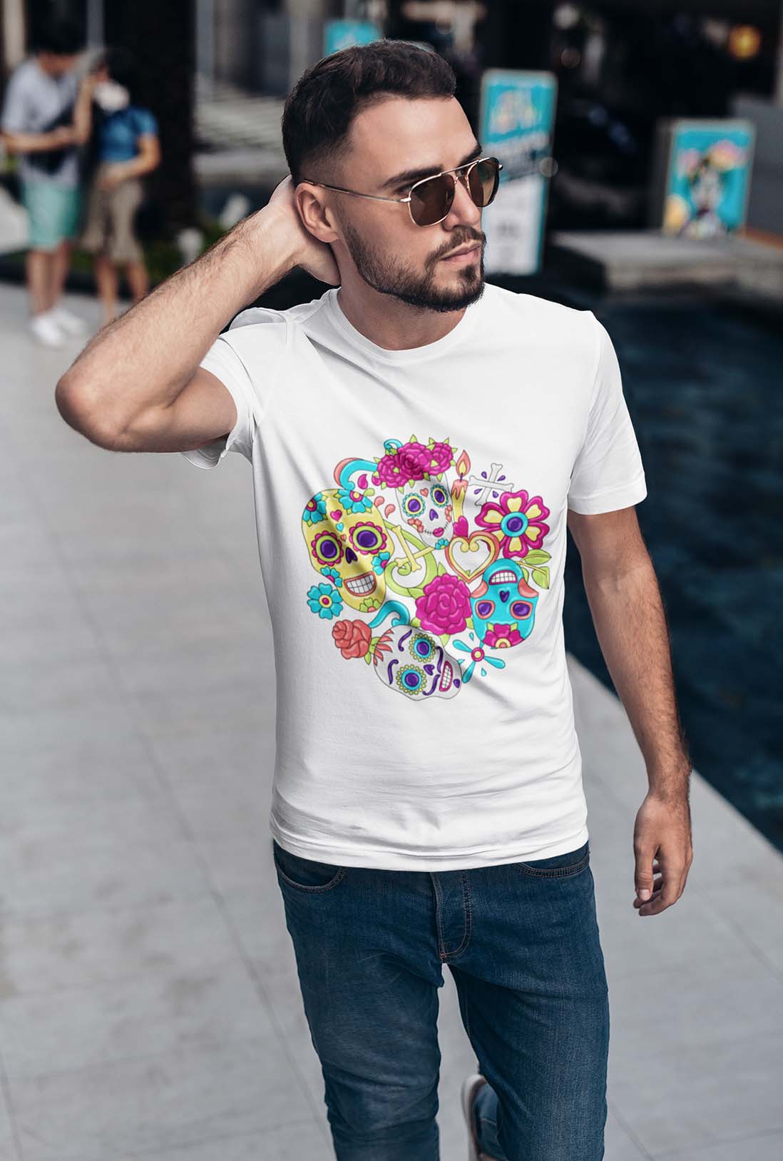 Sugar Skulls Design Men's Cotton T-Shirt