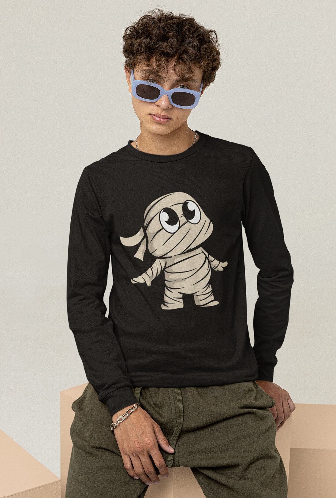 Mummy Cartoon Men's Full Sleeve Cotton T-Shirt