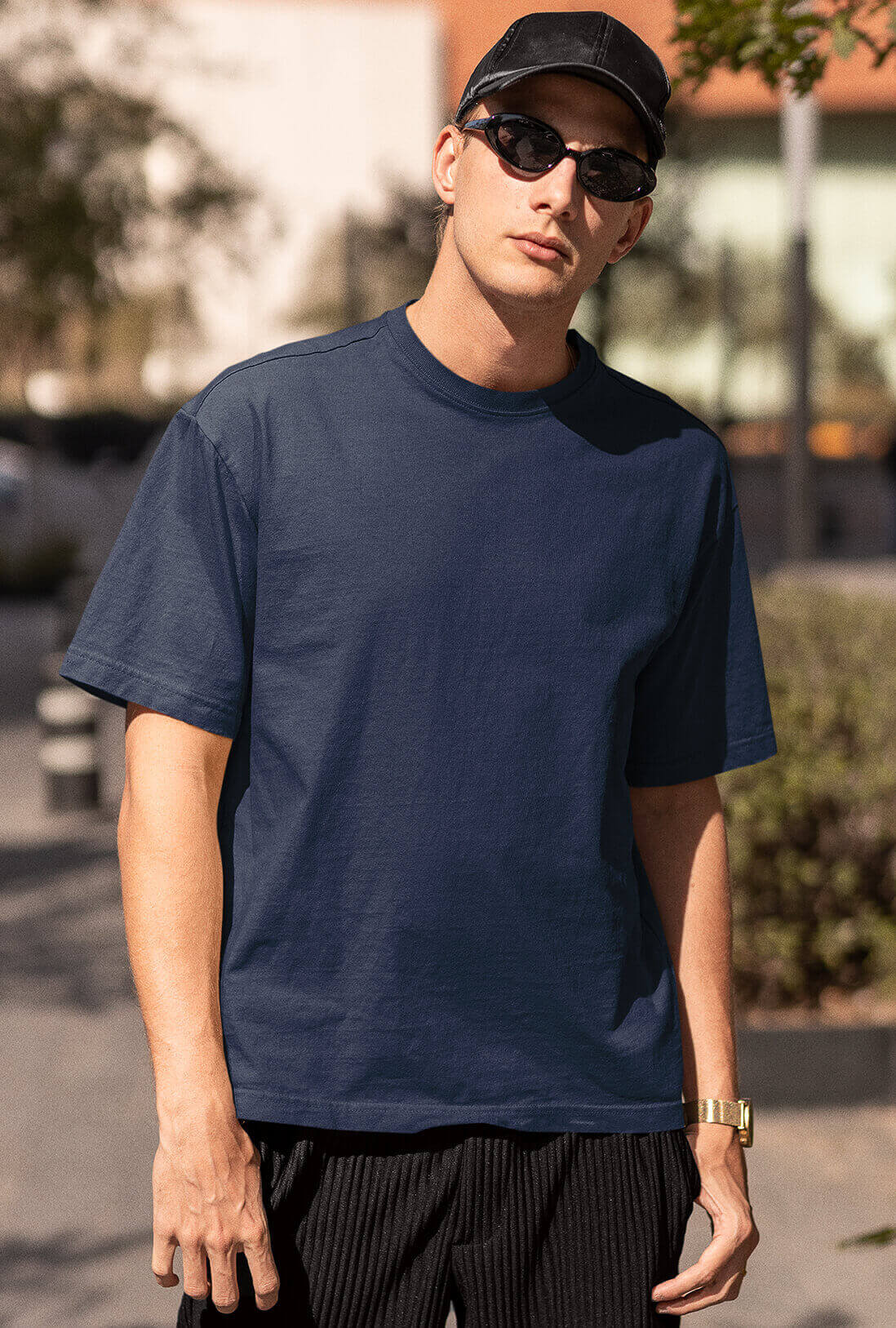 Men's Solid Navy Blue Oversized T-Shirts