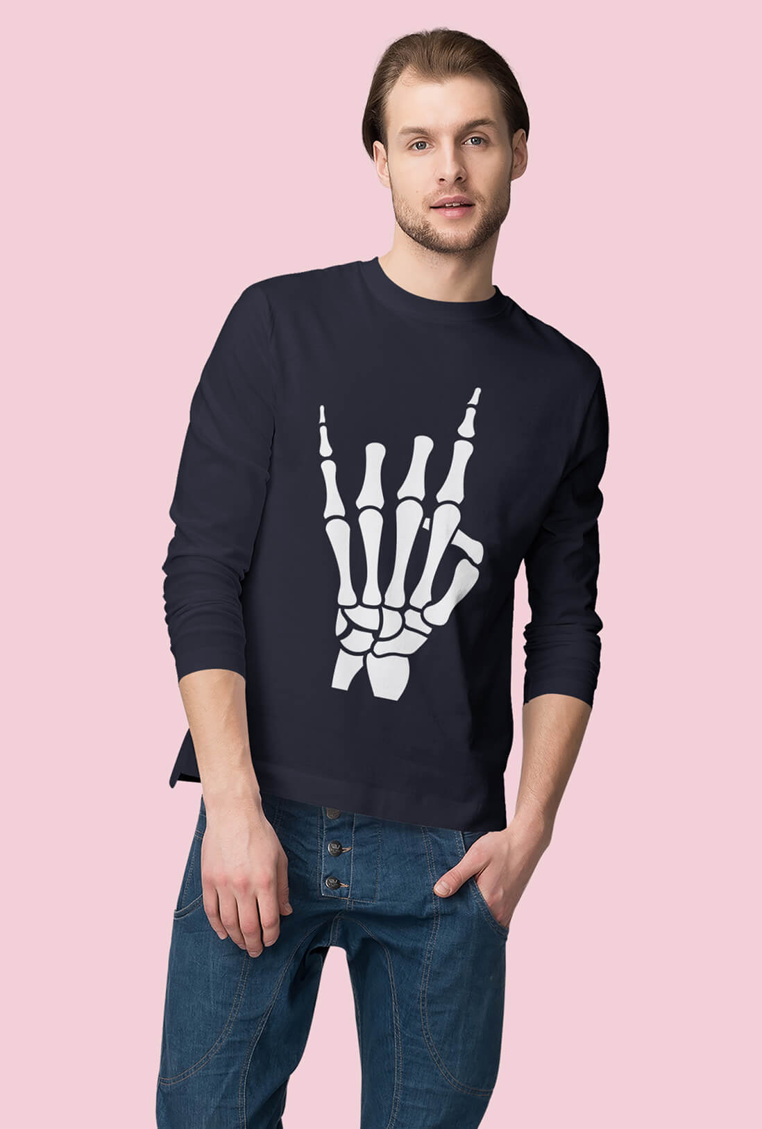 Skeleton Hand Men's Full Sleeve Cotton T-Shirt