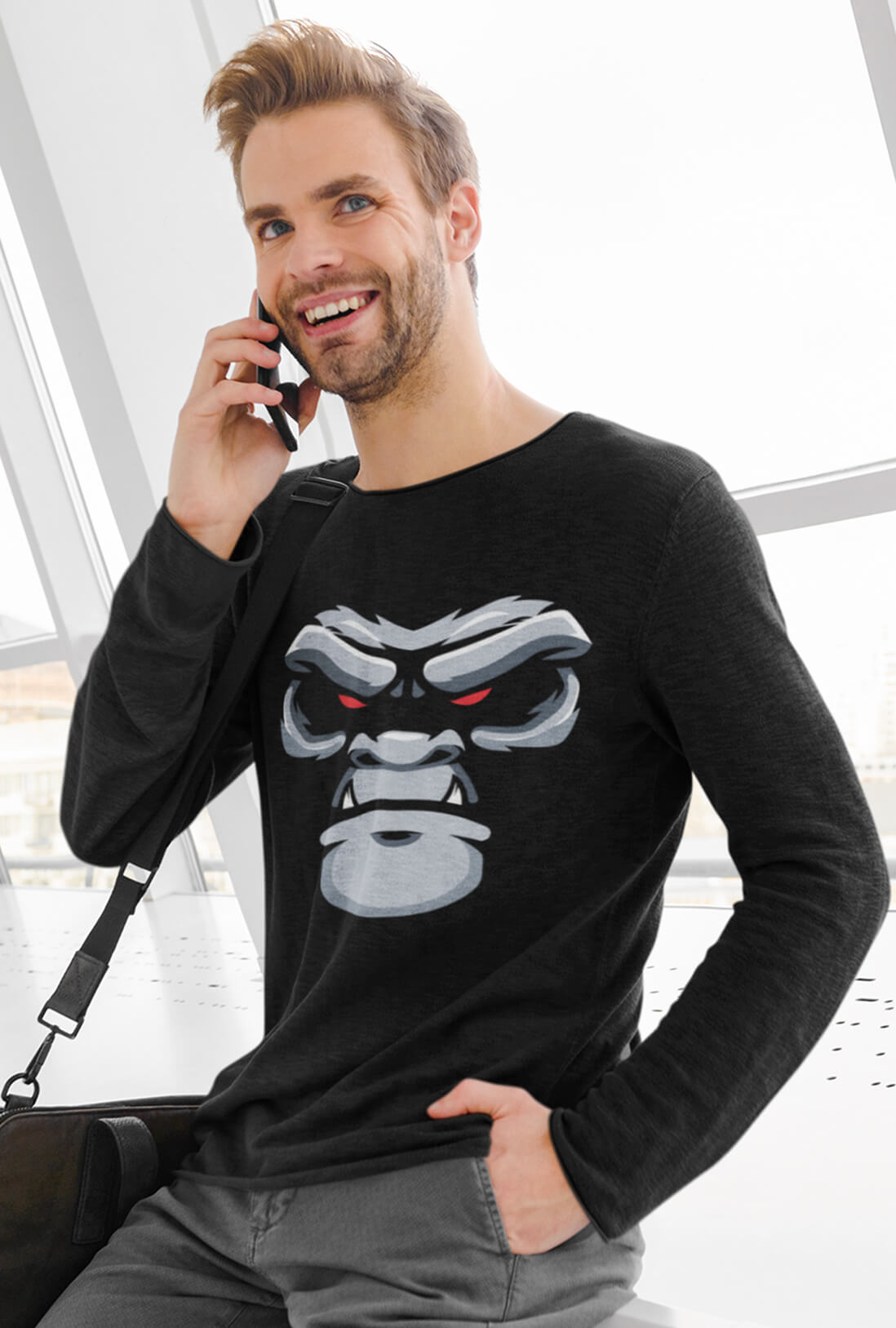 Gorilla Face Men's Full Sleeve Cotton T-Shirt