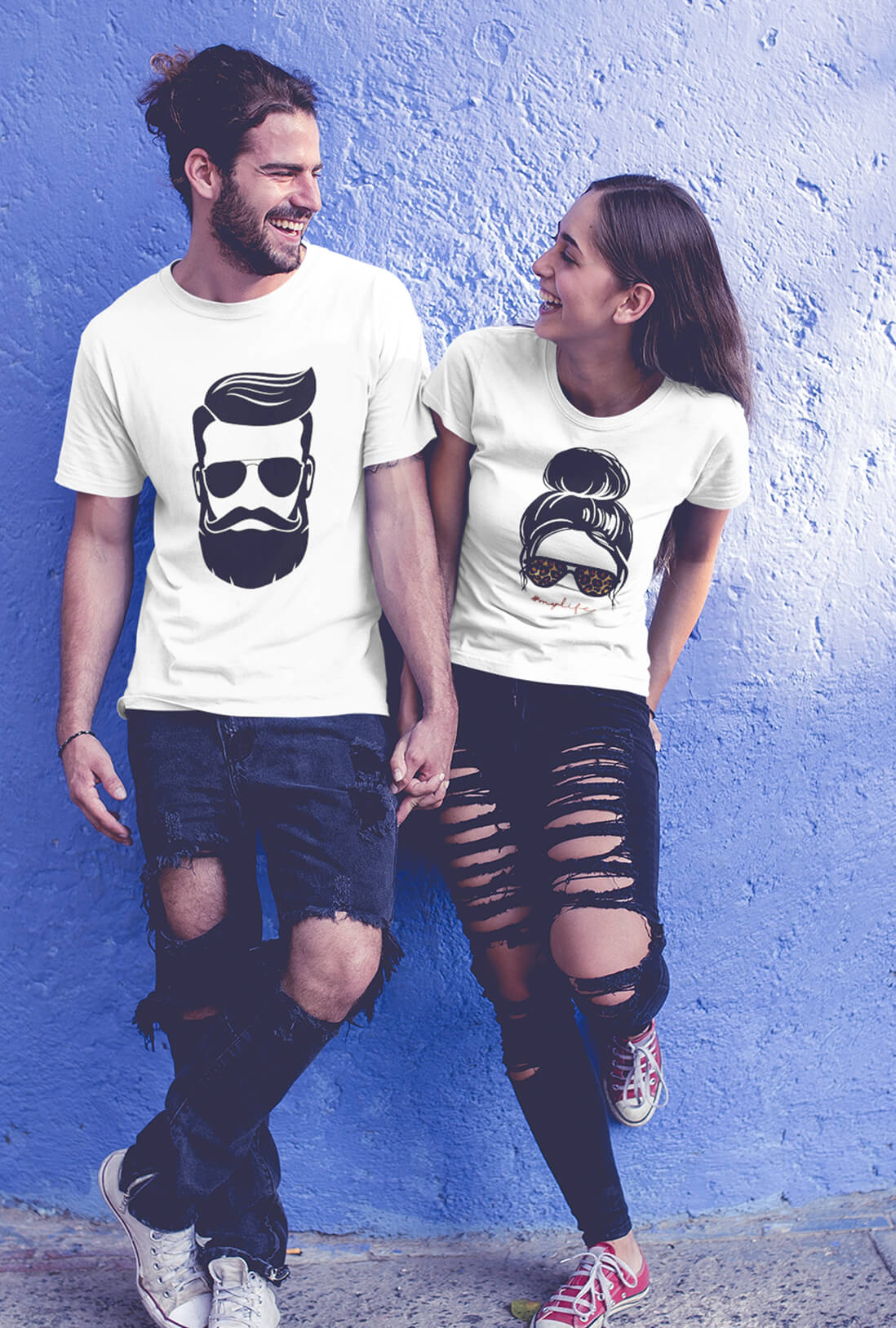 Man & Woman Design Couple Cotton T-Shirt