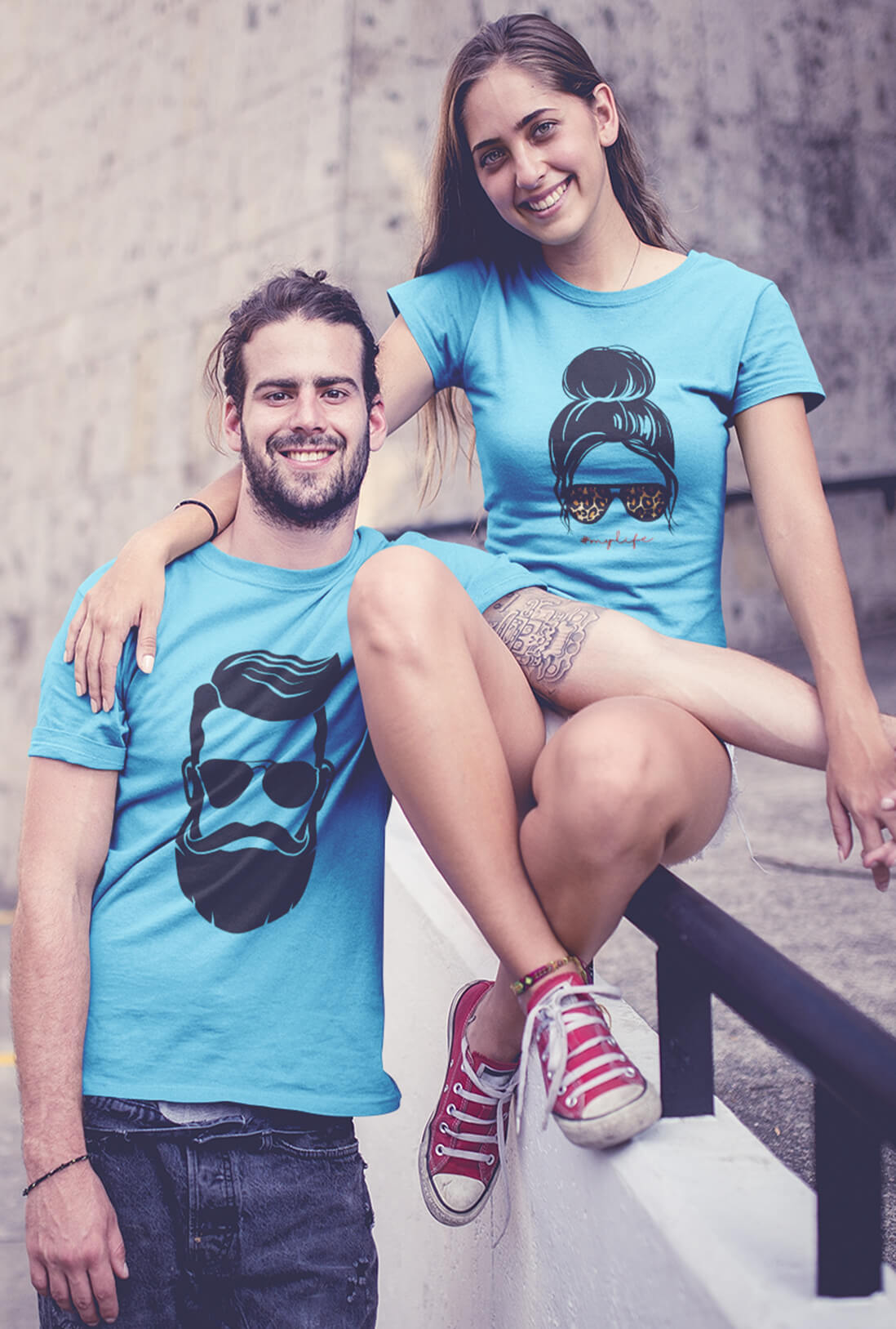 Man & Woman Design Couple Cotton T-Shirt