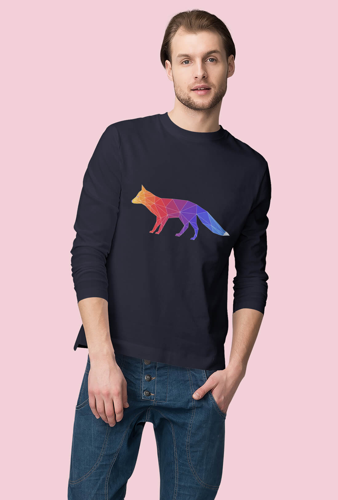 Colorful Fox Men's Full Sleeve Cotton T-Shirt