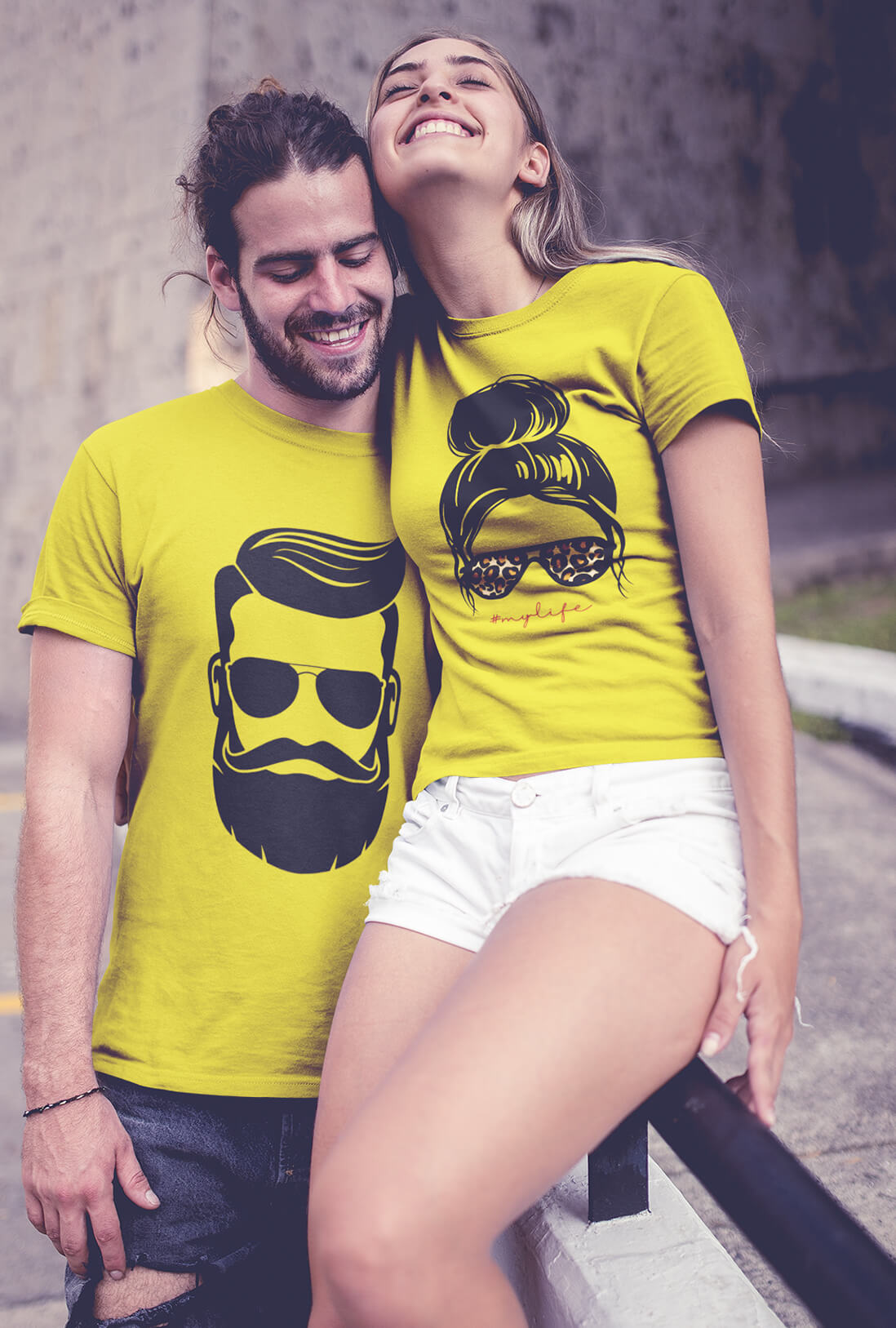 Man & Woman Design Couple Cotton T-Shirt