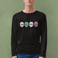 Four Colorful Skulls Men's Full Sleeve Cotton T-Shirt