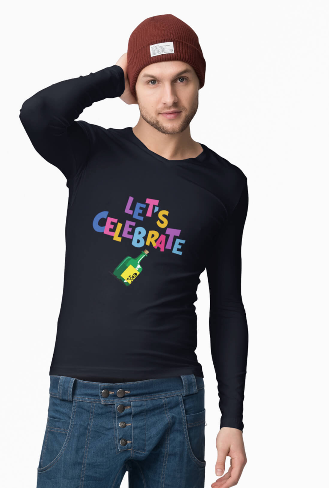 Let's Celebrate Men's Full Sleeve Cotton T-Shirt