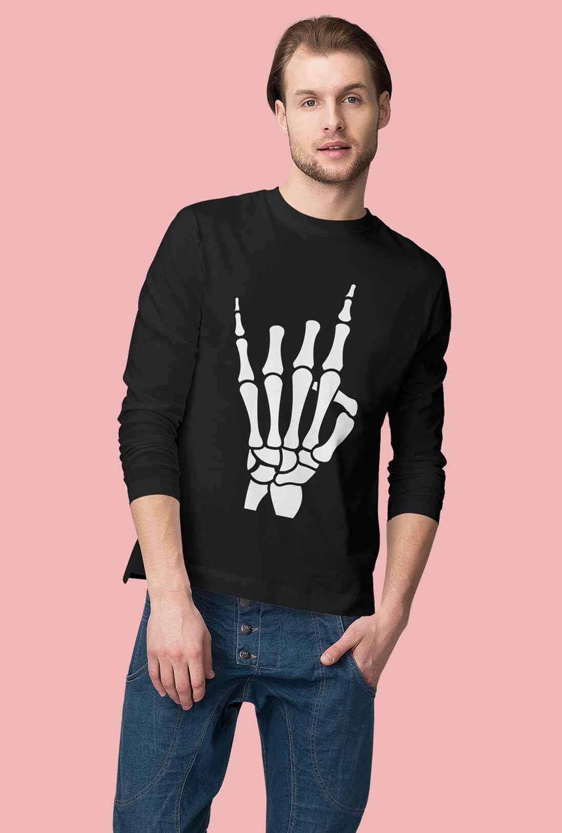 Skeleton Hand Men's Full Sleeve Cotton T-Shirt