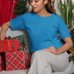 Women's Plain Electric Blue Cotton T-Shirt
