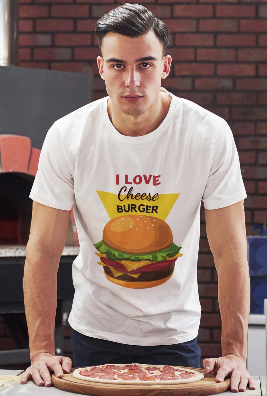 I Love Cheese Burger Men's Cotton T-Shirt