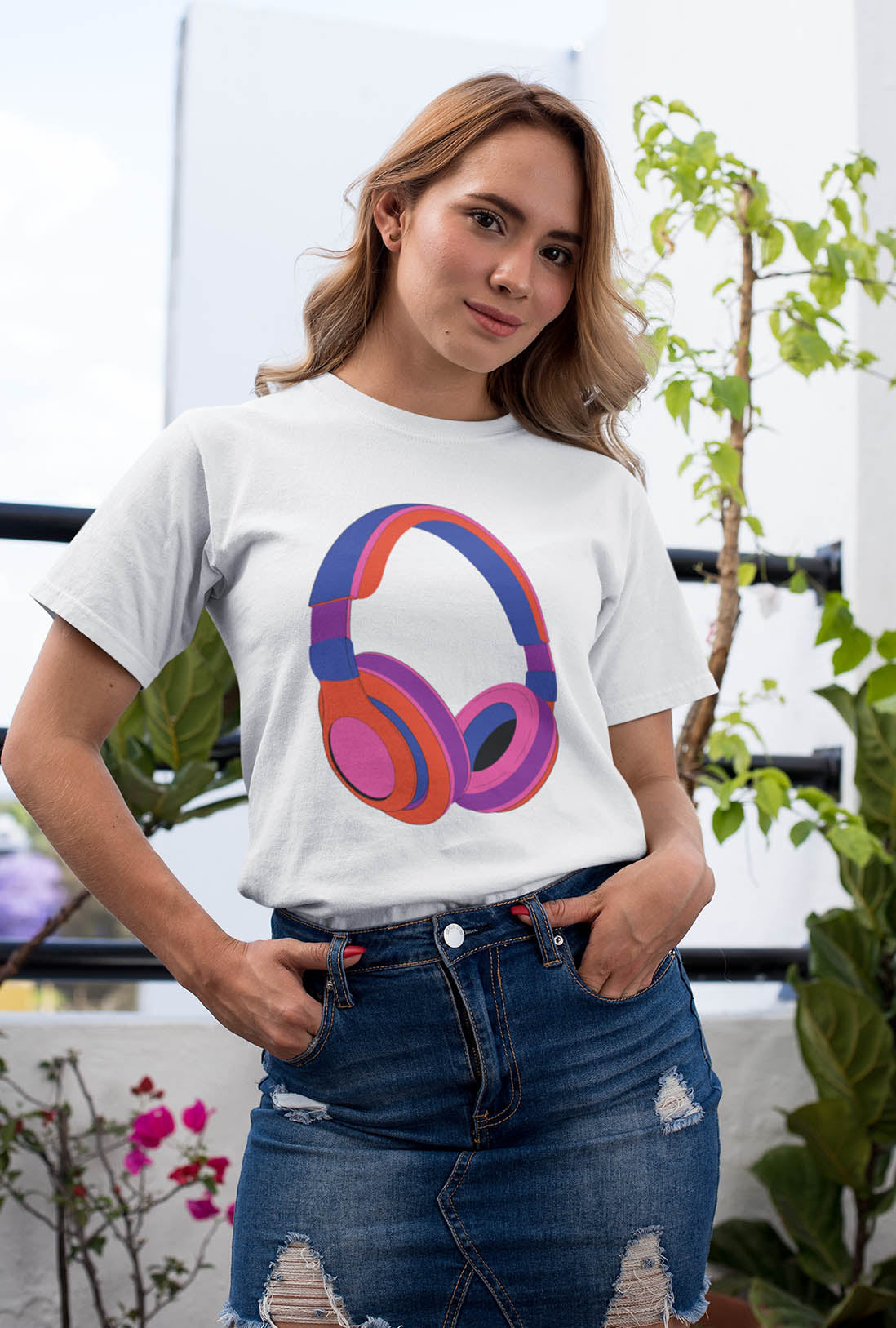 Colorful Headphones Women's Cotton T-Shirt