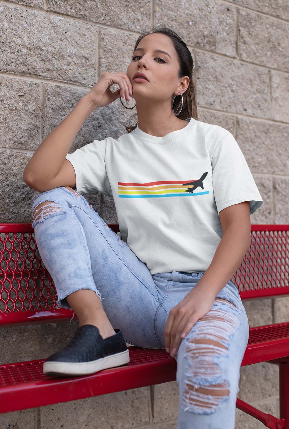 Colorful Stripes Of Plane Women's Cotton T-Shirt