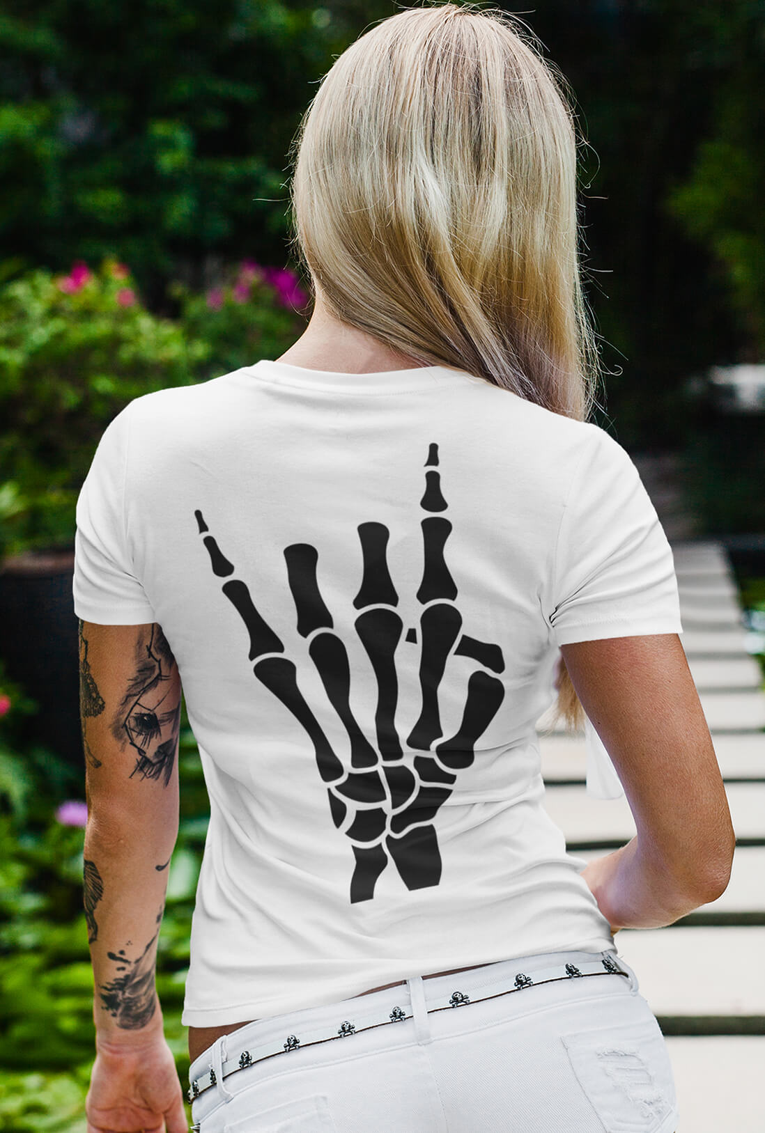 Skeleton Hand Women's Back Print T-Shirt